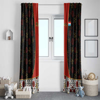 Luxembourg Window Curtain with Floral Folk Embroidery and Red Black Pattern Design