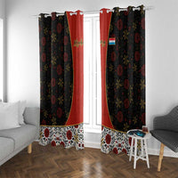 Luxembourg Window Curtain with Floral Folk Embroidery and Red Black Pattern Design