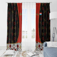 Luxembourg Window Curtain with Floral Folk Embroidery and Red Black Pattern Design