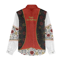 Luxembourg Women Casual Shirt with Floral Folk Embroidery and Red Black Pattern Design
