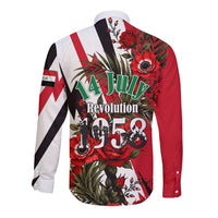Iraq Revolution Soaring Eagle Long Sleeve Button Shirt Iraqi Flag Red Roses Floral Design