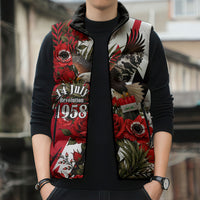 Iraq Revolution Soaring Eagle Sleeveless Puffer Jacket Iraqi Flag Red Roses Floral Design