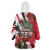 Iraq Revolution Soaring Eagle Wearable Blanket Hoodie Iraqi Flag Red Roses Floral Design
