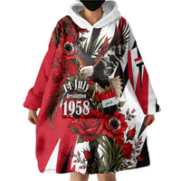 Iraq Revolution Soaring Eagle Wearable Blanket Hoodie Iraqi Flag Red Roses Floral Design