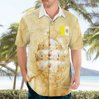 Vatican City St Peters Basilica Hawaiian Shirt Papal Tiara - Tu Es Petrus Catholic Watercolor