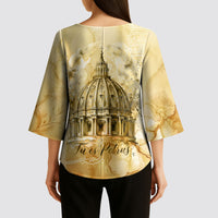 Vatican City St Peters Basilica Kimono Sleeve Blouse Papal Tiara - Tu Es Petrus Catholic Watercolor