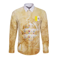 Vatican City St Peters Basilica Long Sleeve Button Shirt Papal Tiara - Tu Es Petrus Catholic Watercolor