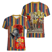 Vatican City Swiss Guard Protectors Of The Holy See Women V-Neck T-Shirt Renaissance Uniform Stripes Catholic Military History