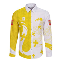Coat Of Arms Flag of Vatican City Long Sleeve Button Shirt Catholic Cross Heritage Symbol