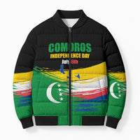Comoros Independence Day Bomber Puffer Jacket Comorian Flag Brush Stroke National Pride Graphic