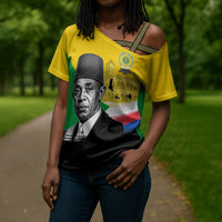 Personalized Comoros Independence Day Cross Shoulder Shirt Ahmed Abdallah Vintage Portrait Sketch