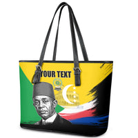 Personalized Comoros Independence Day Leather Tote Bag Ahmed Abdallah Vintage Portrait Sketch