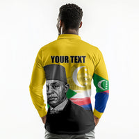 Personalized Comoros Independence Day Long Sleeve Polo Shirt Ahmed Abdallah Vintage Portrait Sketch