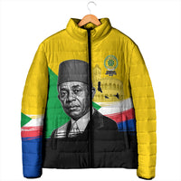 Personalized Comoros Independence Day Padded Jacket Ahmed Abdallah Vintage Portrait Sketch