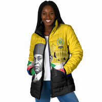 Personalized Comoros Independence Day Padded Jacket Ahmed Abdallah Vintage Portrait Sketch