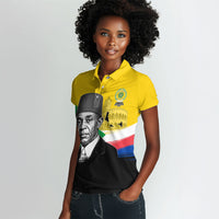 Personalized Comoros Independence Day Women Polo Shirt Ahmed Abdallah Vintage Portrait Sketch
