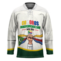 Personalized Comoros Independence Day Hockey Jersey July 6th National Pride Flag Graphic With Heritage Emblem
