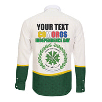 Personalized Comoros Independence Day Long Sleeve Button Shirt July 6th National Pride Flag Graphic With Heritage Emblem