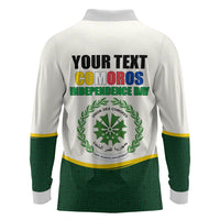 Personalized Comoros Independence Day Long Sleeve Polo Shirt July 6th National Pride Flag Graphic With Heritage Emblem