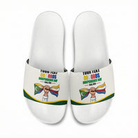 Personalized Comoros Independence Day Slide Sandals July 6th National Pride Flag Graphic With Heritage Emblem