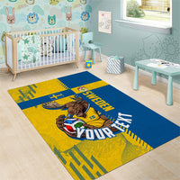 Personalized Sweden Soccer Area Rug Swedish Flag - Moose Football Mascot