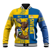 Personalized Sweden Soccer Baseball Jacket Swedish Flag - Moose Football Mascot