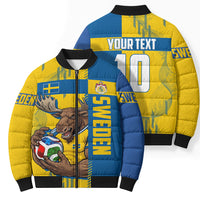 Personalized Sweden Soccer Bomber Puffer Jacket Swedish Flag - Moose Football Mascot