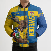Personalized Sweden Soccer Bomber Puffer Jacket Swedish Flag - Moose Football Mascot
