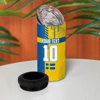 Personalized Sweden Soccer 4 in 1 Can Cooler Tumbler Swedish Flag - Moose Football Mascot