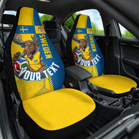 Personalized Sweden Soccer Car Seat Cover Swedish Flag - Moose Football Mascot