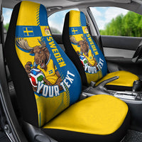 Personalized Sweden Soccer Car Seat Cover Swedish Flag - Moose Football Mascot