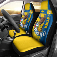 Personalized Sweden Soccer Car Seat Cover Swedish Flag - Moose Football Mascot