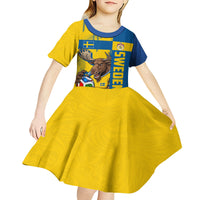 Personalized Sweden Soccer Kid Short Sleeve Dress Swedish Flag - Moose Football Mascot