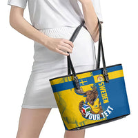Personalized Sweden Soccer Leather Tote Bag Swedish Flag - Moose Football Mascot