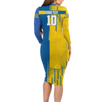 Personalized Sweden Soccer Long Sleeve Bodycon Dress Swedish Flag - Moose Football Mascot