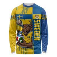 Personalized Sweden Soccer Long Sleeve Shirt Swedish Flag - Moose Football Mascot