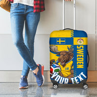 Personalized Sweden Soccer Luggage Cover Swedish Flag - Moose Football Mascot