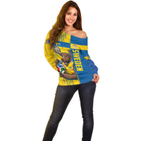 Personalized Sweden Soccer Off Shoulder Sweater Swedish Flag - Moose Football Mascot