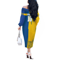 Personalized Sweden Soccer Off The Shoulder Long Sleeve Dress Swedish Flag - Moose Football Mascot