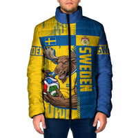 Personalized Sweden Soccer Padded Jacket Swedish Flag - Moose Football Mascot