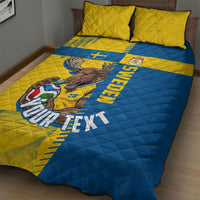 Personalized Sweden Soccer Quilt Bed Set Swedish Flag - Moose Football Mascot
