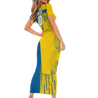 Personalized Sweden Soccer Short Sleeve Bodycon Dress Swedish Flag - Moose Football Mascot
