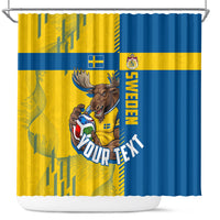 Personalized Sweden Soccer Shower Curtain Swedish Flag - Moose Football Mascot