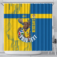 Personalized Sweden Soccer Shower Curtain Swedish Flag - Moose Football Mascot