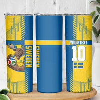 Personalized Sweden Soccer Skinny Tumbler Swedish Flag - Moose Football Mascot