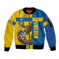 Personalized Sweden Soccer Sleeve Zip Bomber Jacket Swedish Flag - Moose Football Mascot