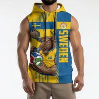Personalized Sweden Soccer Sleeveless Hoodie Swedish Flag - Moose Football Mascot
