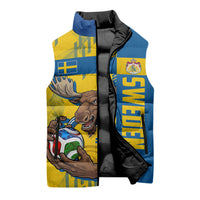 Personalized Sweden Soccer Sleeveless Puffer Jacket Swedish Flag - Moose Football Mascot