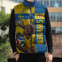 Personalized Sweden Soccer Sleeveless Puffer Jacket Swedish Flag - Moose Football Mascot
