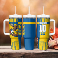 Personalized Sweden Soccer Tumbler With Handle Swedish Flag - Moose Football Mascot